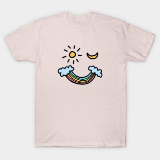 Sun Moon Rainbow Winking Smiley Face T-Shirt